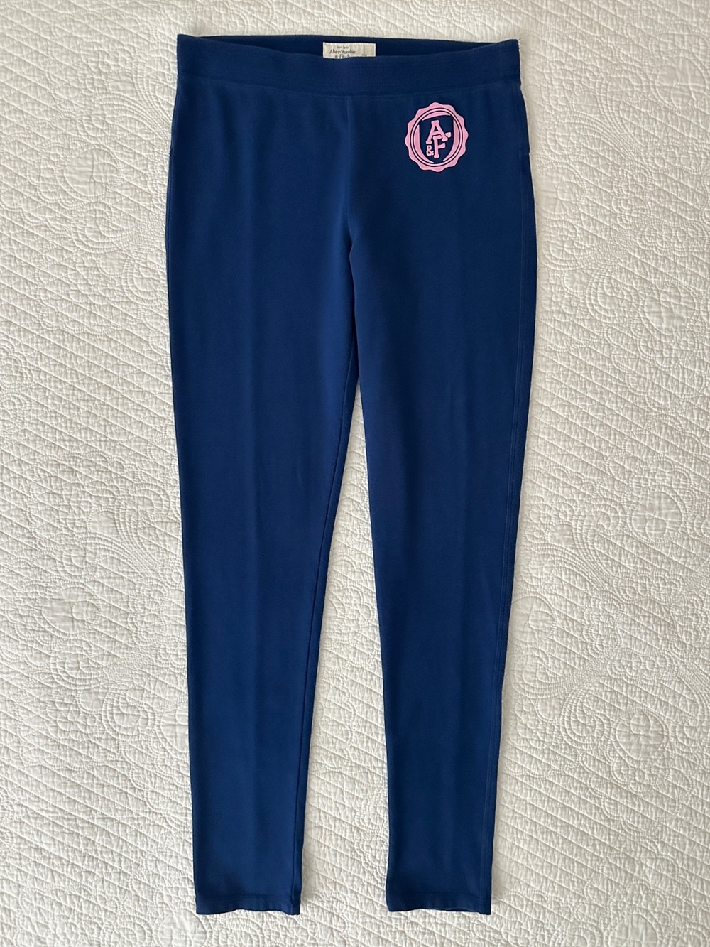 Abercrombie & Fitch Y2K Navy Leggings Pink Crest Logo Appliqué 2000s Vintage